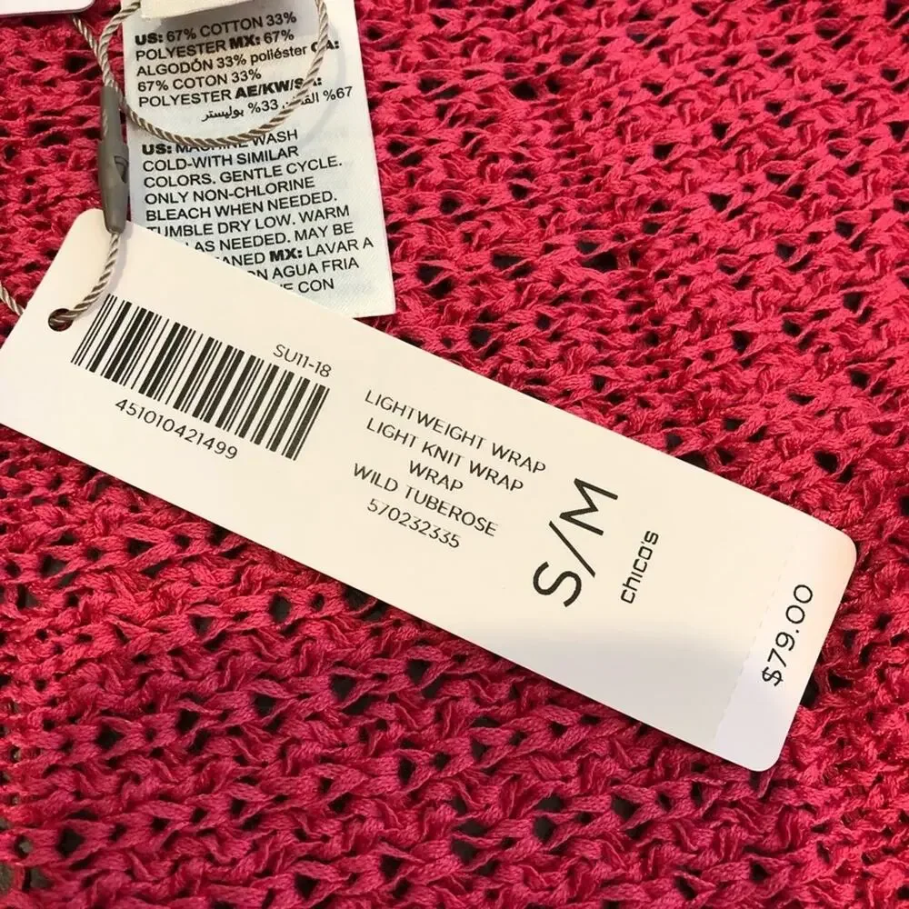 Chico’s bright pink lightweight knit wrap sweater size Small / Medium S/M NWT